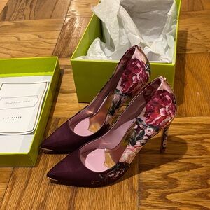 Ted Baker Burgundy Floral Pointed-Toe Stiletto Heels